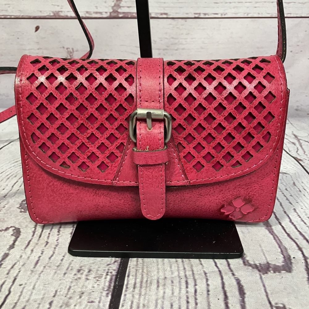 Patricia Nash Pink Laser Cut‎ Leather Crossbody Bag Buckle Flap Purse